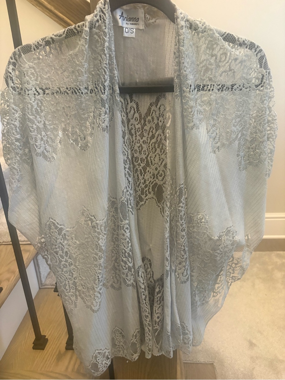 Arianna Sheer Lace Kimono Wrap - Light Gray
